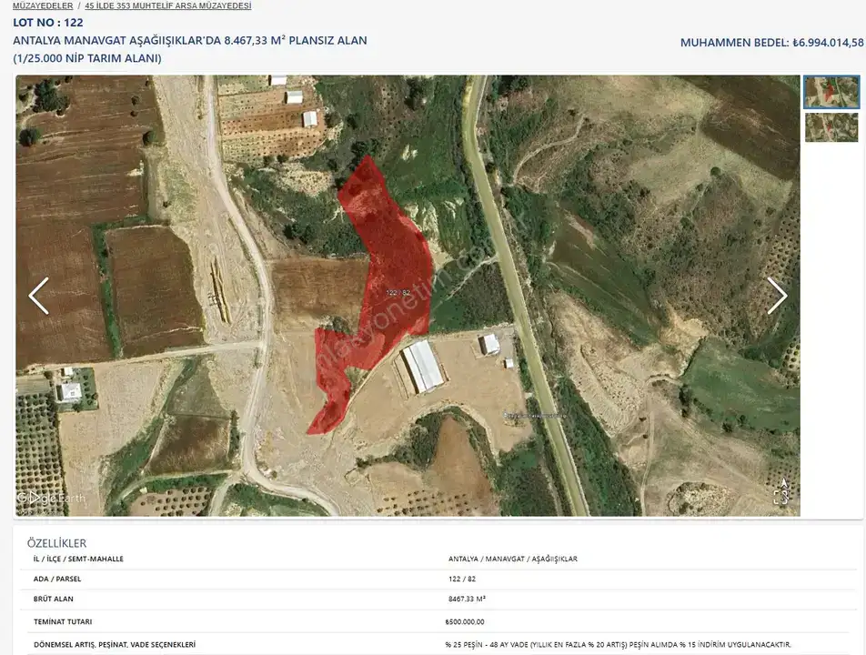 Antalya’da 231 Milyonluk Satış: 10 Dev Hazine Arazisi Açık Artırmada 7
